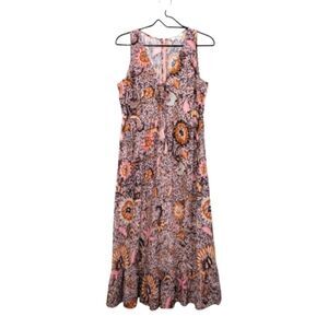 Madewell Lace-Up Ruffle-Hem Midi Dress In Bali Blooms Sleeveless Tassels Fall 6